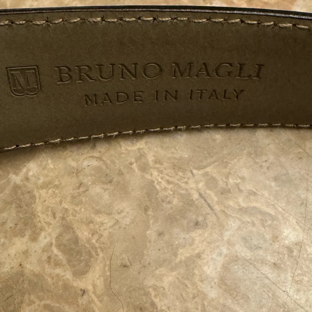 BRUNO MAGLI BLACK LEATHER DESIGNER MENS BELT SILVER BRASS BUCKLE SIZE 34 ITALY